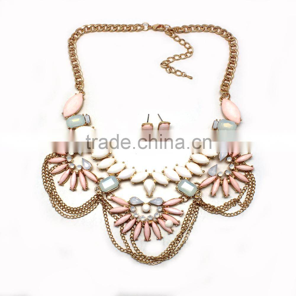Fashion Necklace And Earring Set 2015 Acrylic Stones Casting Charms And Chains Choker Necklace New Gold Jewelry