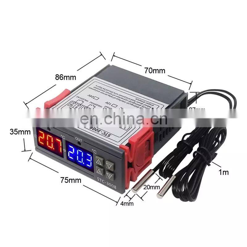 STC-3008 Dual Digital Temperature Controller Two Relay Output 12V 24V 220V Thermoregulator Thermostat Heater Cooler Dual Probe