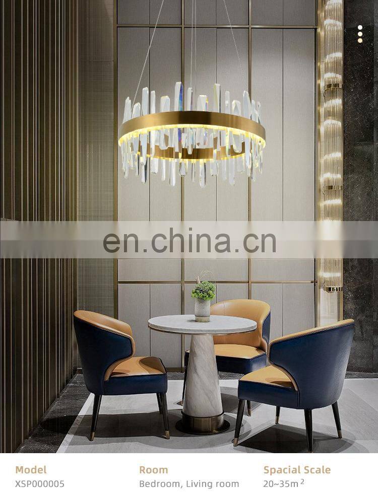 HUAYI Light Luxury Style Living Room Decorative Modern Gold LED Crystal Chandelier Pendant Light