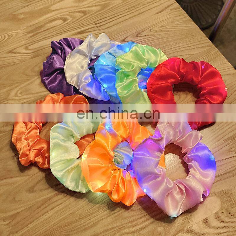 2020 New Arrival Girls LED Luminous Scrunchies Hairband Ponytail Holder Headwear Elastic Hair Bands Solid Color Hair Accessories