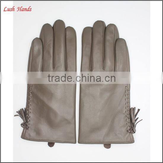 Grey sheep leather touch screen women leather gloves tasseled gloves fashion elements