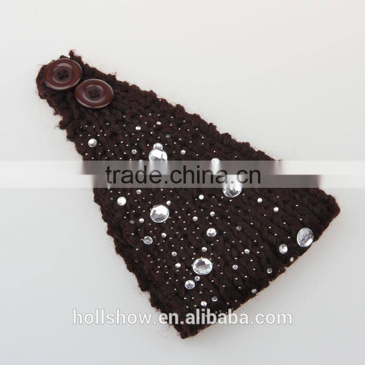 Wholesale Rhinestone Girl Hairband Headwrap Wool Knit Crochet Fashion Women Headband