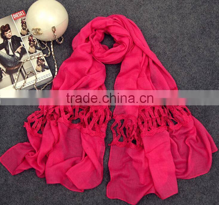 Wholesale New Korean Fashion Cotton Plain Ladies Lace Neck Scarf