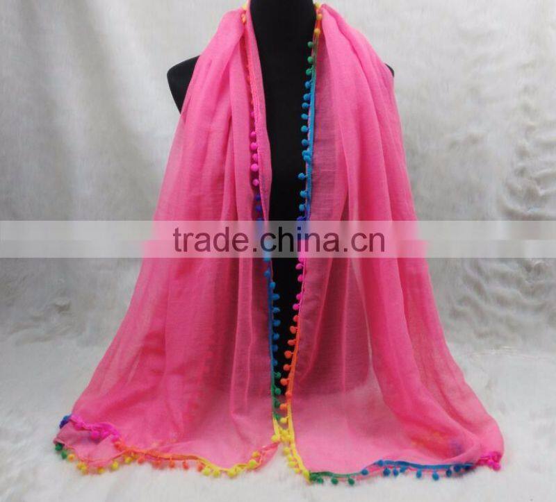 Custom Viscose Pompom Lady Muslim Dubai Scarf