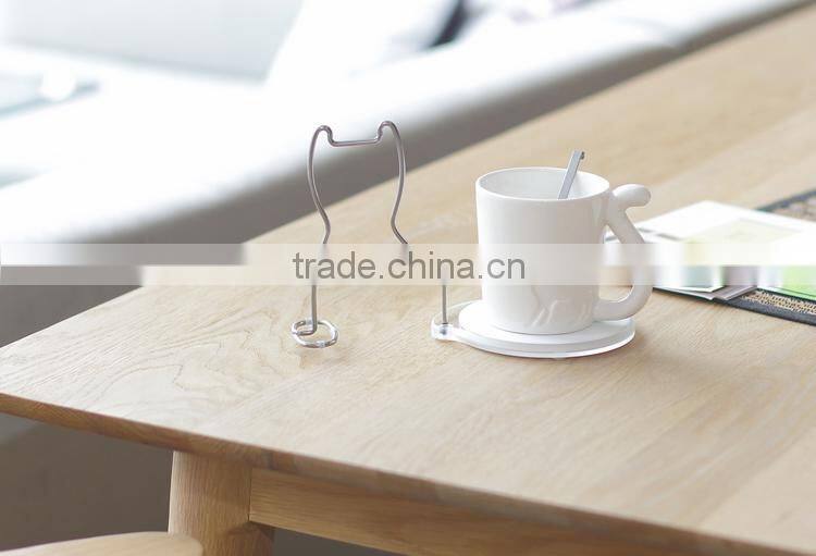 Original design innovative cat shaped stainless steel cup holder with ceramic pad, stainless steel drink cup holder, ceramic pad