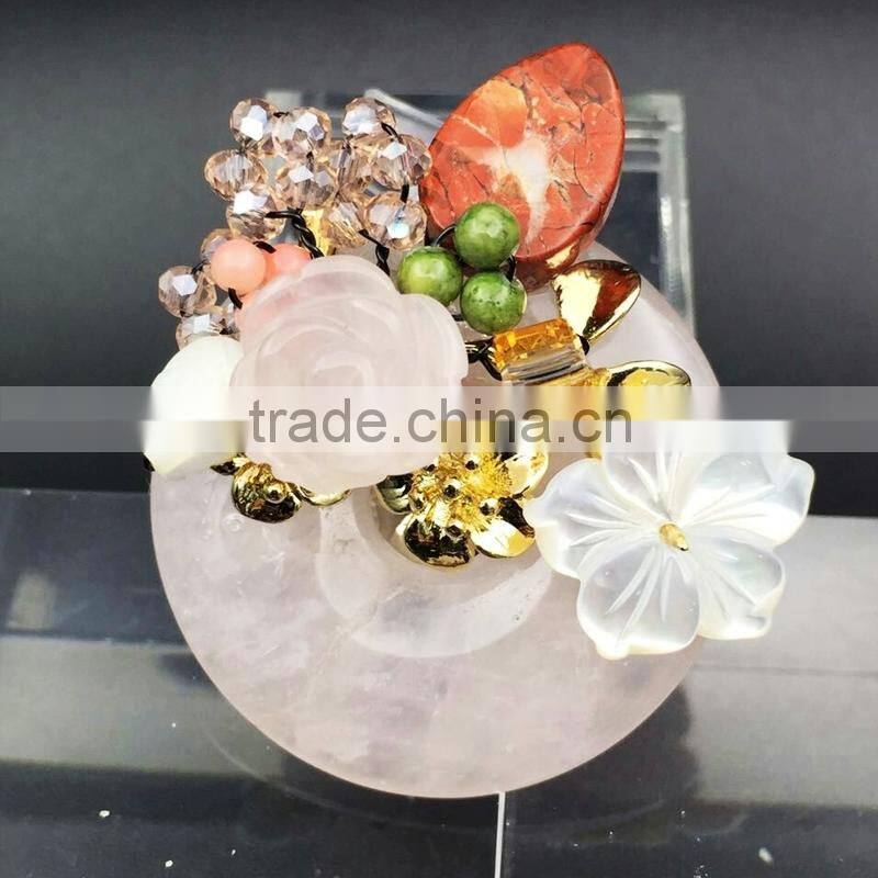 Korean flower crystal agate brooch with rhinestone ornamentnatural stones