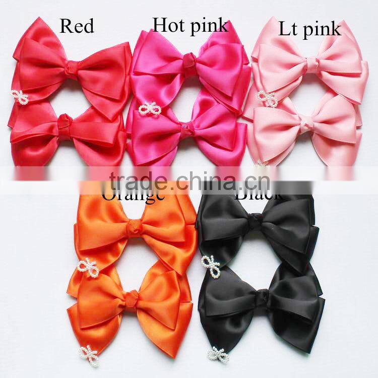 New style girly colorful 3" chiffon pearls hair bow,chiffon rosette hair bow hair hand