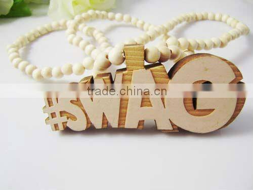 Wooden #SWAG Pendant with a 36 Inch Wood Beaded Necklace Chain