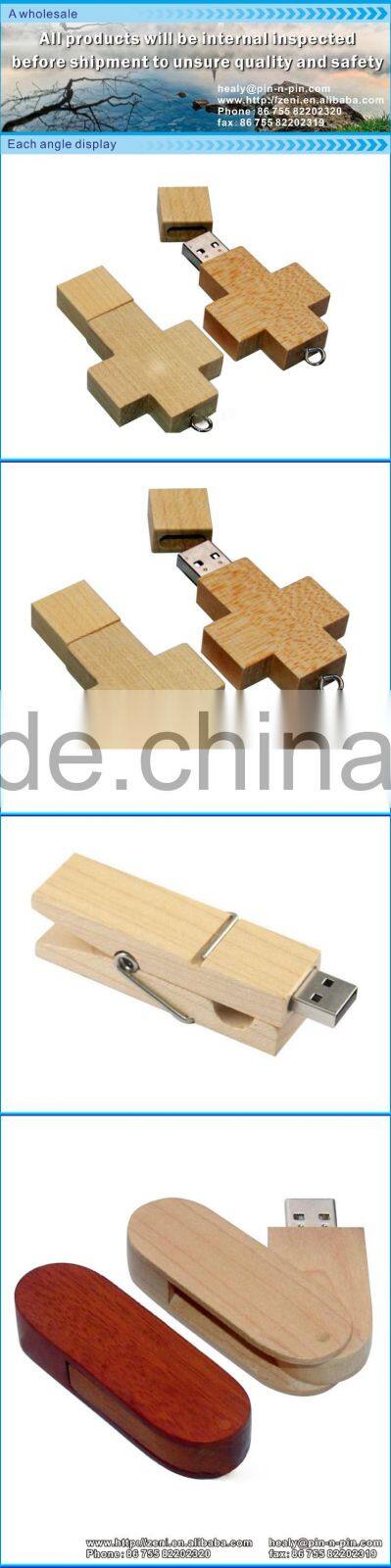 Customized Logo Print Carved Promotional Cute usb flash drive wood