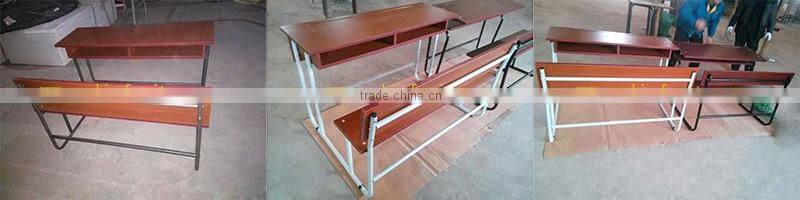 high quality classroom study table, white metal frame double school desk and bench