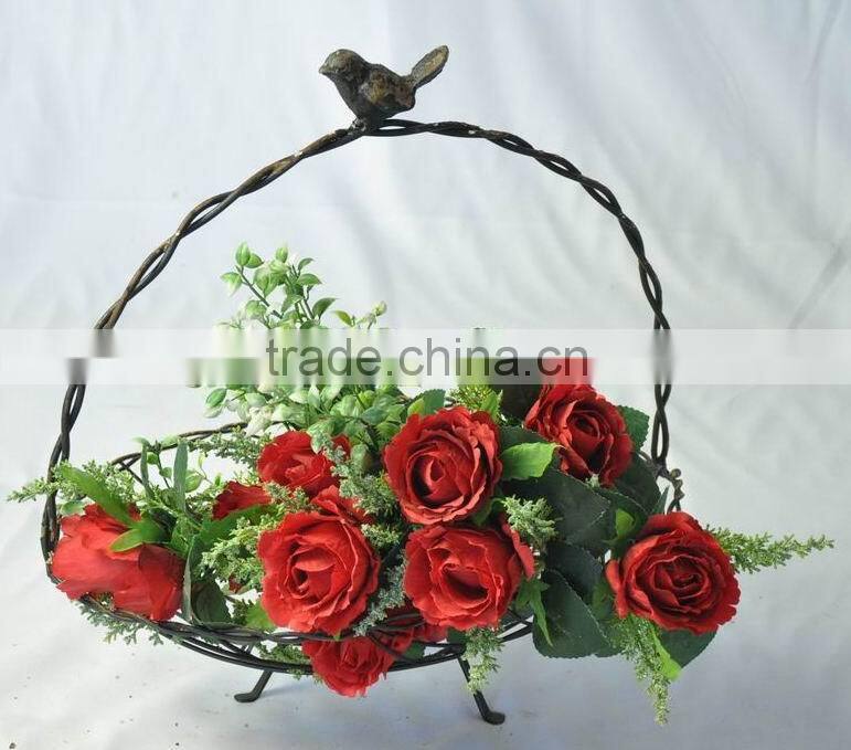 Handmade country style antique metal fruit and flower basket