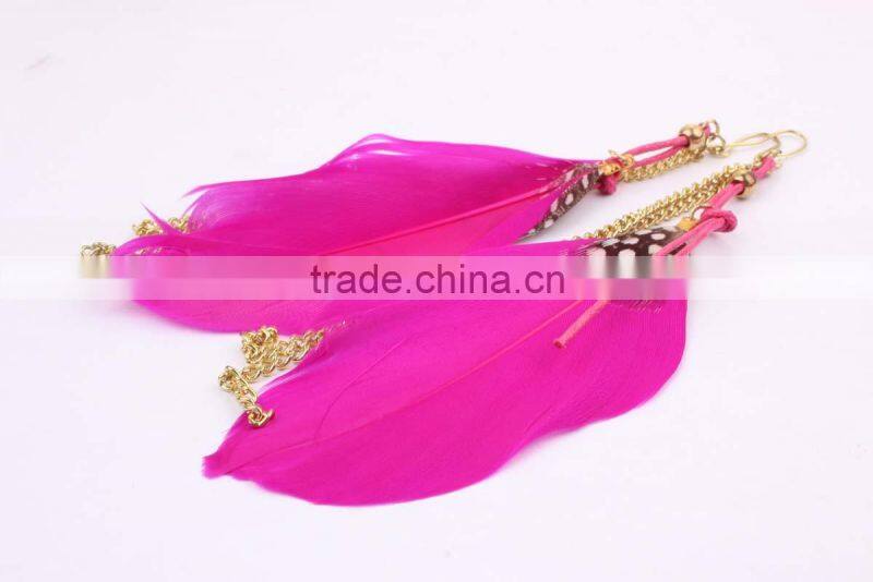 wholesale long feather earring, newest design long feather earrings for girl