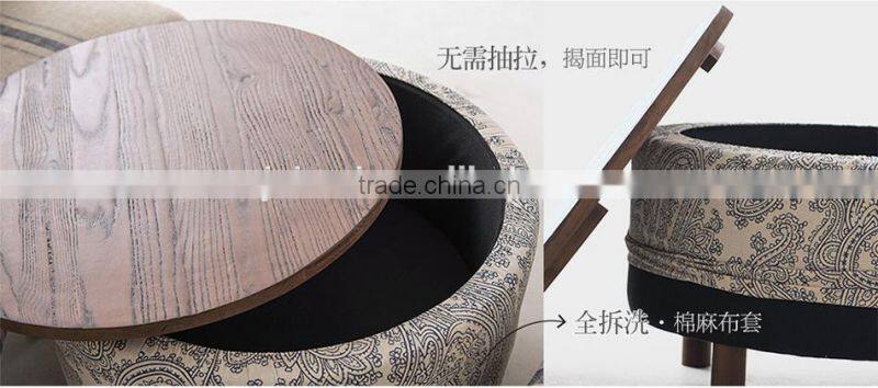 Modern Storage Fabric Ottoman,Wooden Coffee Table