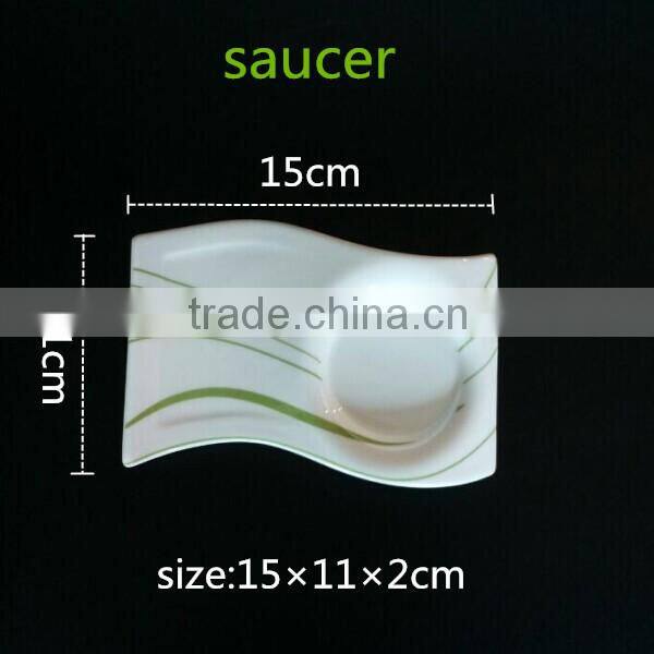 wave shape 220ml bone china tea cup and saucer with green color