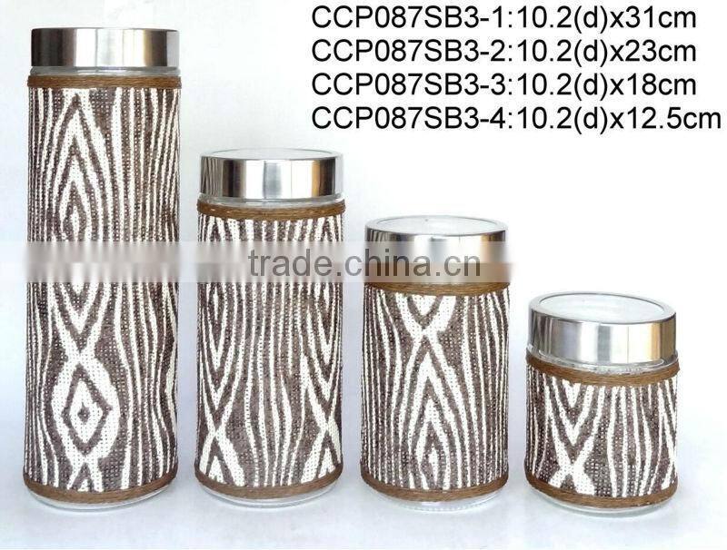 CCP358SB2 square glass jar with weaved coating