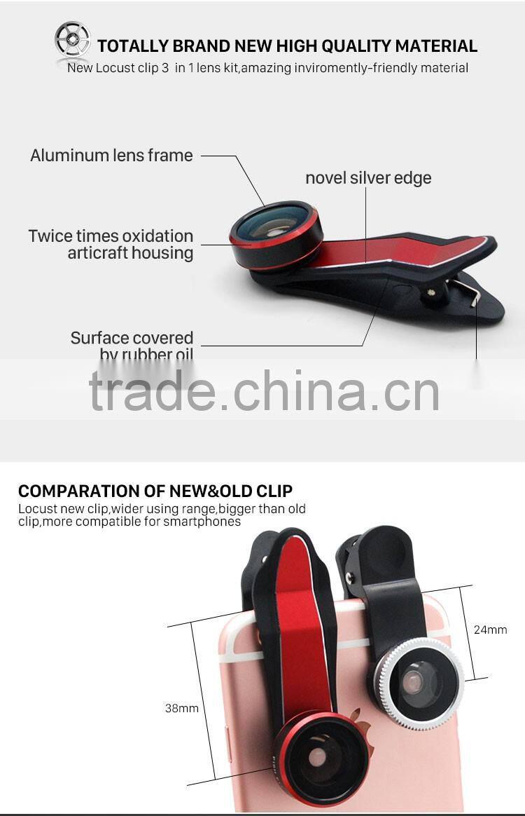 For iPhone 6S Samsung HTC LG Huawei Xiaomi Camera Lens 198 degree Fisheye 0.63X Wide-angle Lens 20X Macro Lens 3in1 lens kit