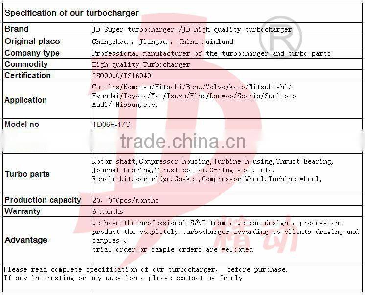 Mitsubishi supercharger 49179-00451 E200B S6K Turbocharger TD06H-14C