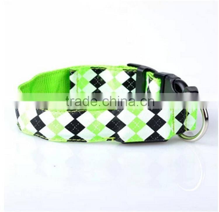 Safety Rhombus Pattern Collar Light Night Up Nylon LED Adjustable Collars S M L XL