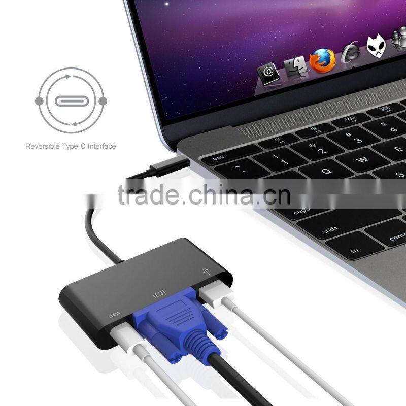 2016 wholesale USB-C USB 3.1 Type C to VGA Projector & USB OTG & USB-C Female Charger Adapter for 12" New Mac book