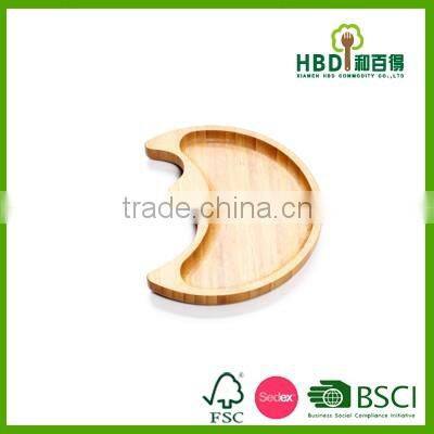 2016 amazon best seller moon shaped bamboo dishes plate