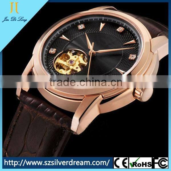 2016 Automatic Mechanical Tourbillion Men's Watch Fashion Genuine Leather Skeleton Wrist Watch