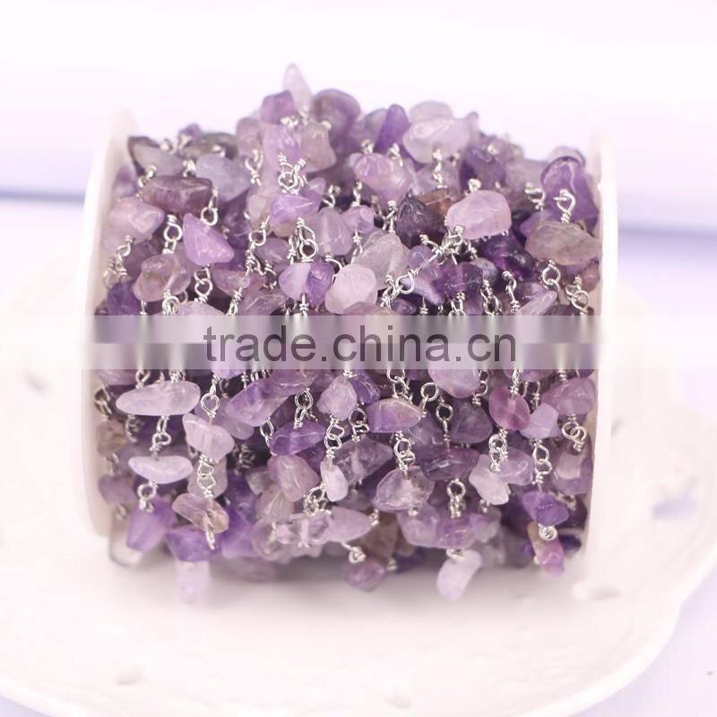 Rosary chain Black Agate Chips Bead Free Form Chains Silver Plated Chain