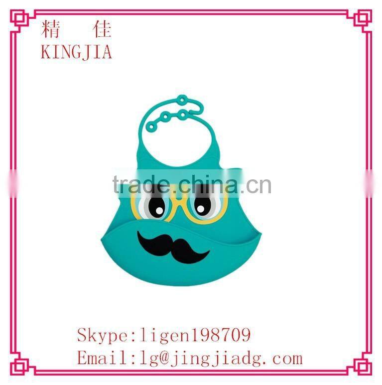 silicone plastic clear cute cartoon pattern baby waterproof bibs with crumb catcher pocket