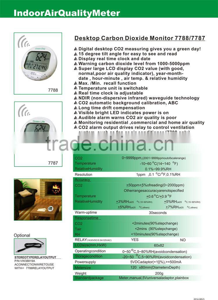 AZ7788 Carbon Dioxide Gas Detector 0~9999 ppm Range CO2 Analyzer With Alarm System