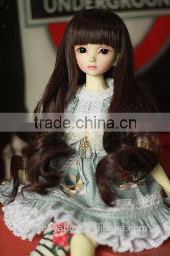 Heat resistant dark auburn deep curly 1/4 bjd doll wigs