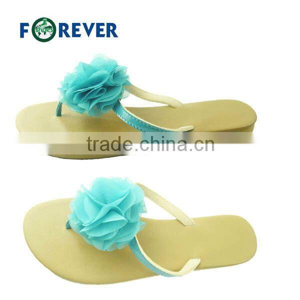 Latest dress flowers flat slipper for lady