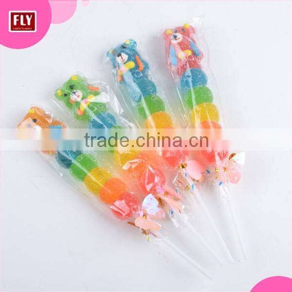 Mix Color Bear Shape Fruit Jelly Lollipop , Jelly Candy Soft Gummy Kebab