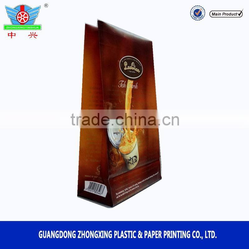 Instant milk tea block bottom pouch/coffee or tea Powder sachets with flat bottom pouch