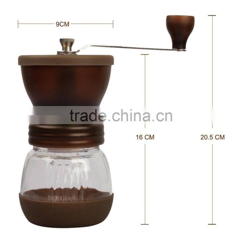 Mini Hand-Crank Coffee Bean Grinder Manual Coffee Grinding Mill 120g With Brush & Lid - Brown