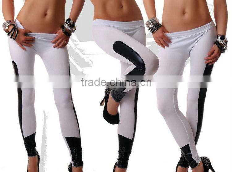 Fashion Women Lady Skinny Slim Bodycon Casual Sexy Stretchy Long Splicing PU Leather Leggings