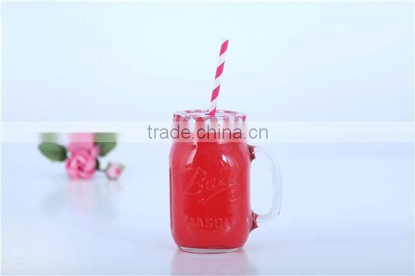 Cheap Clear mason jar mug with handle and straw lid