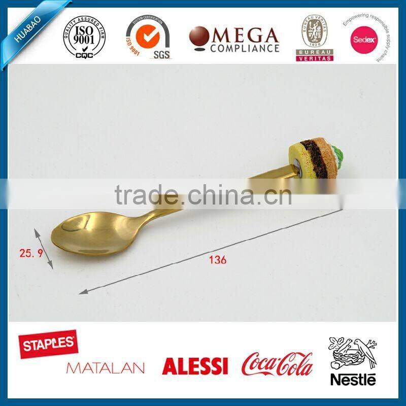 High quality Dessert Spoon and Fork Set, Stainless Steel Flatware Set with Cute polyresin Handle, Donut polyresin head