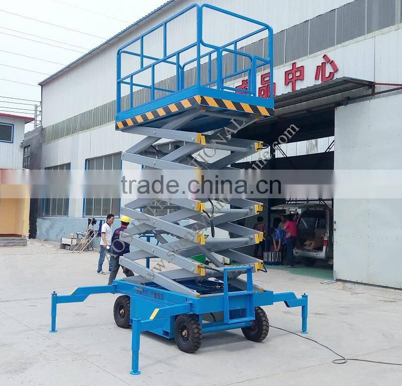 Electric Four Wheel Movable Hydraulic Scissor Lift Height 10m, load 300-500kg
