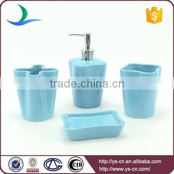 YSb40160-02 4 pcs unique shape ceramic bathroom set blue,bathroom set