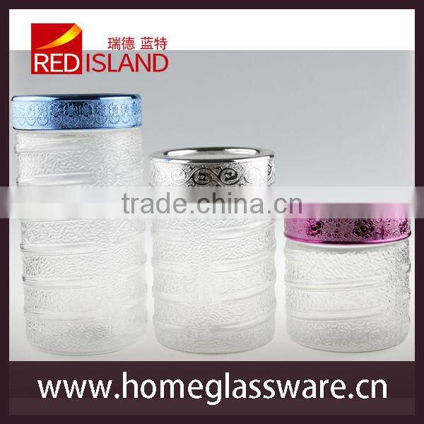 round glass storage jar with plastic electroplating lid