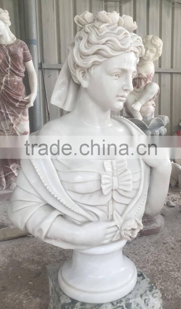 White Marble Carved Beautiful Female Head Bust Statue