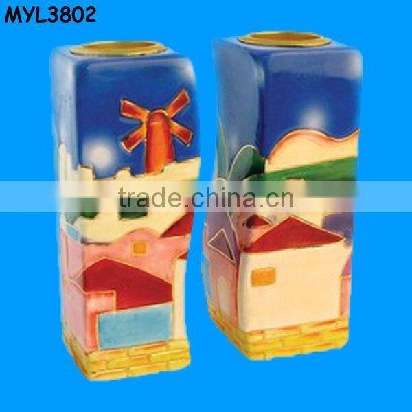 Jewish Shabbat ceramic tall candle stick set