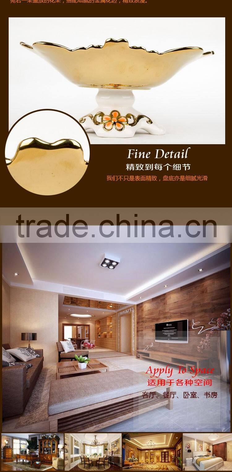 Hotel used ceramic chocolate candy fruit plate golden,whole porcelain dish