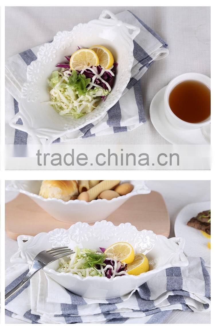 wholesale 600ml cheap customized white ceramic baking sala bowl