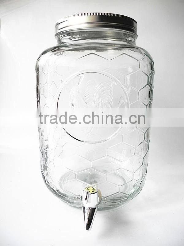 8L big square checkered glass wine dispenser jar with spigot and lid