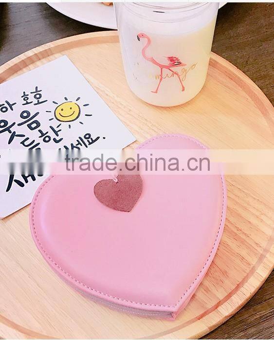 Sweet Heart Design Ladies Zipper Card Wallets Cute Coin Bag with Pink Pendant