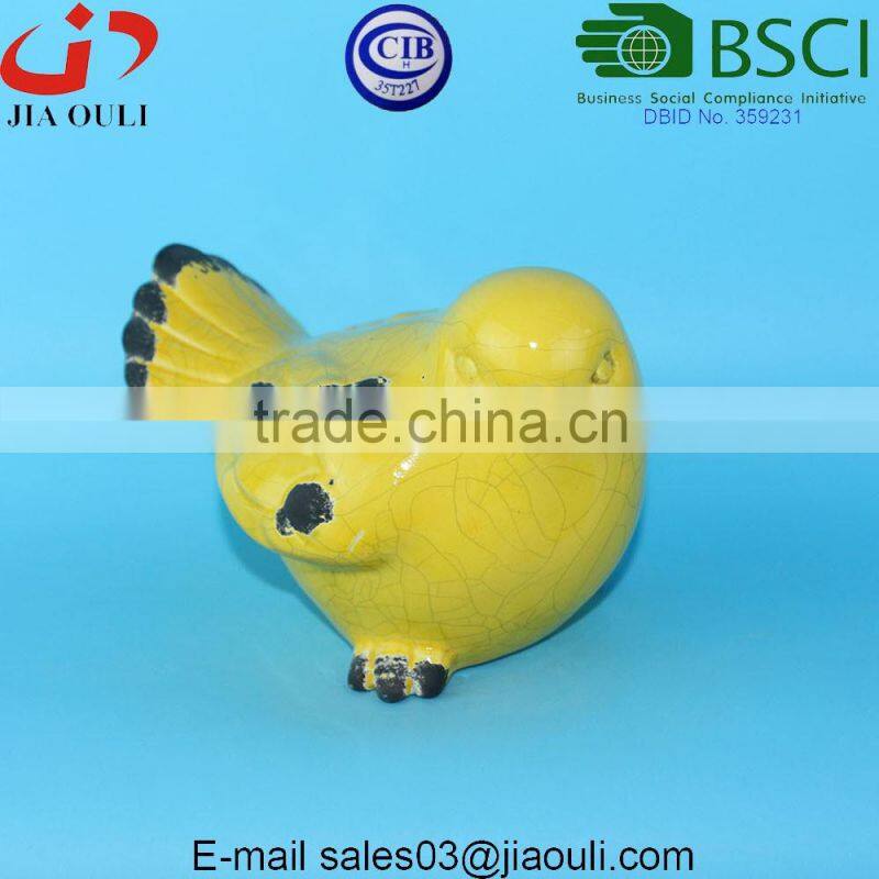 BSCI Audit Factory Antique ceramic yellow bird, animal planter pot bird flower pot