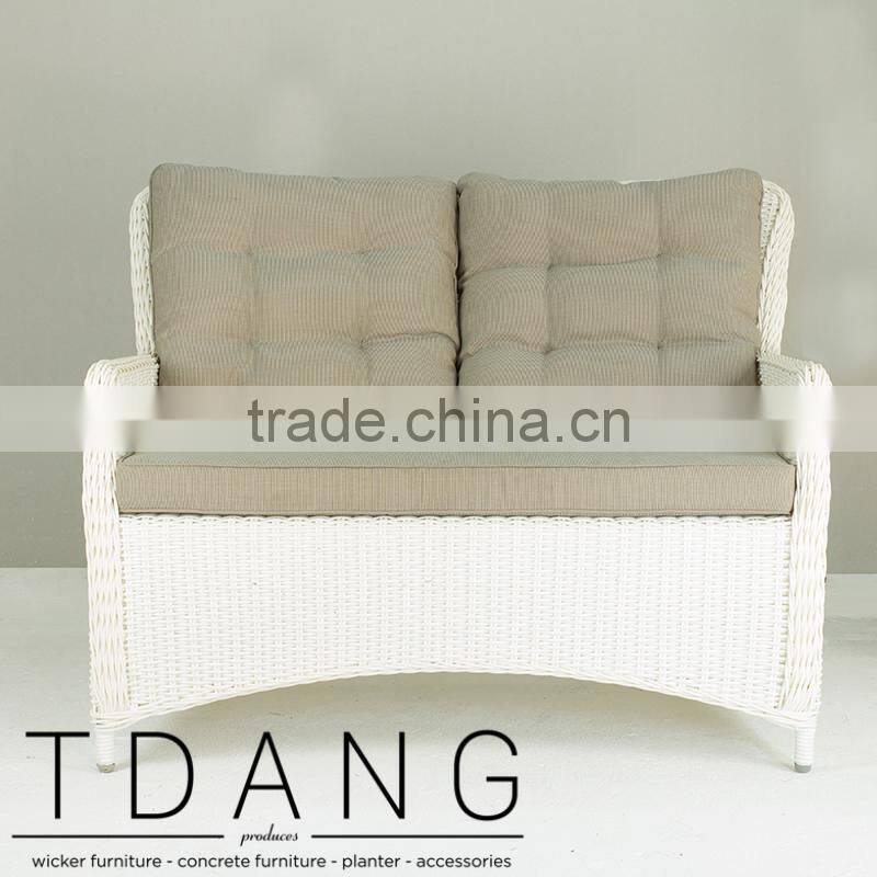 Valencia White Wicker Sofa - Contemporary White Rattan furniture garden bench.