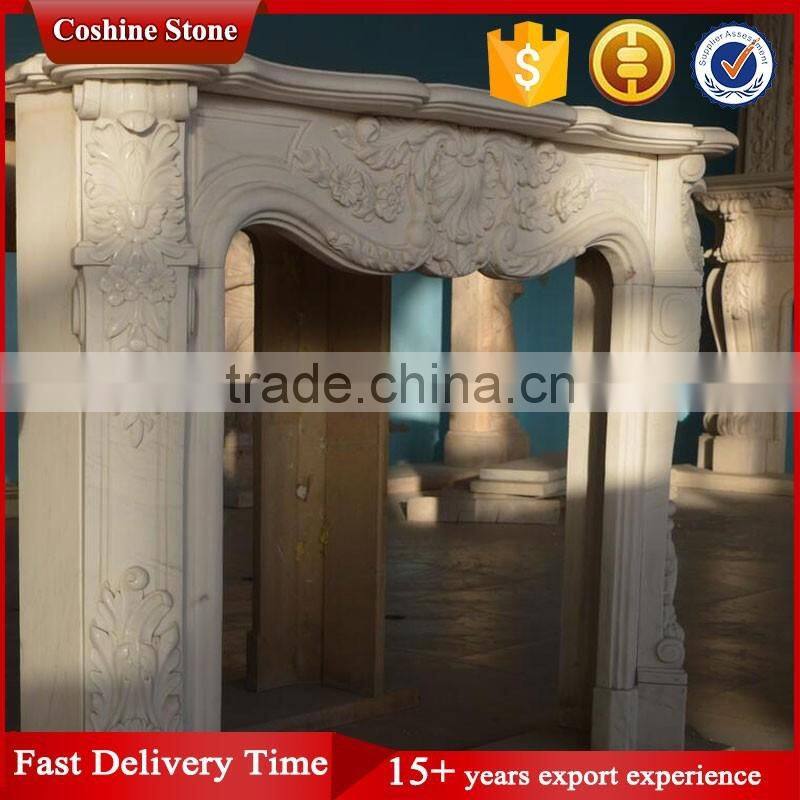 Unique European Indoor Marble Fireplace Surround With Carving