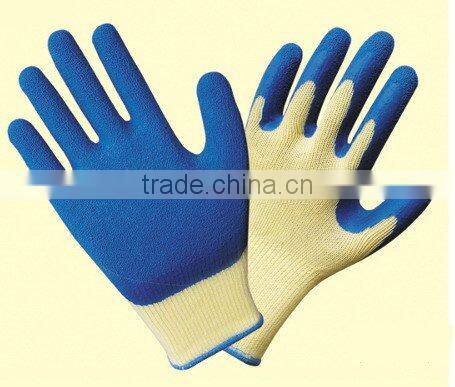 Blue latex coated cotton gloves with crinkle finishJRE37