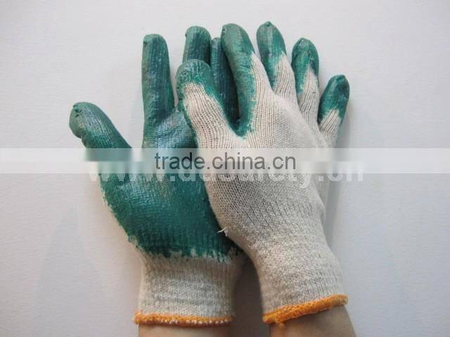 DDSAFETY 2017 10 Gauge Cotton Gloves Working Gloves Coating Green Latex Smooth Finished